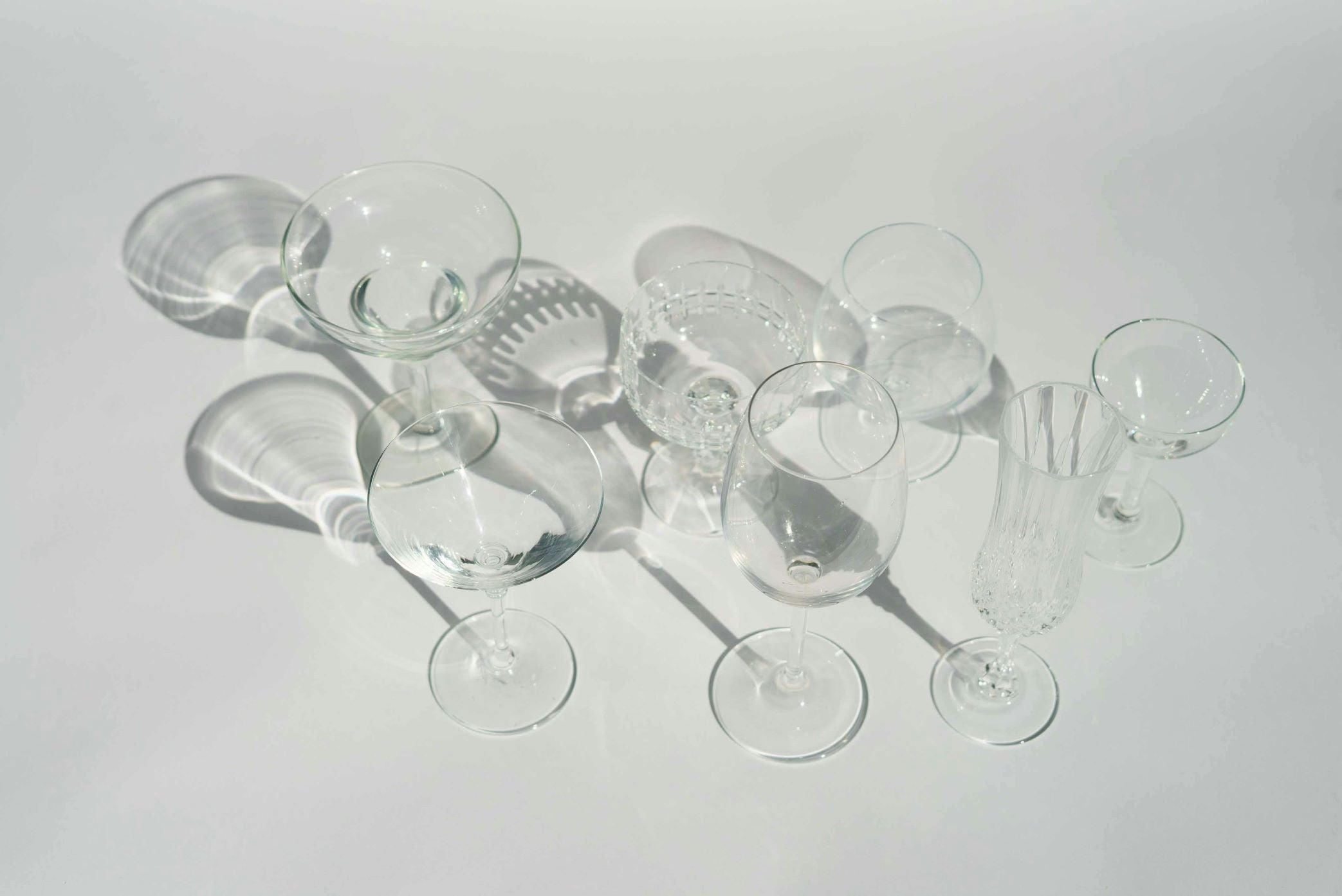 Empty glassware on a white background